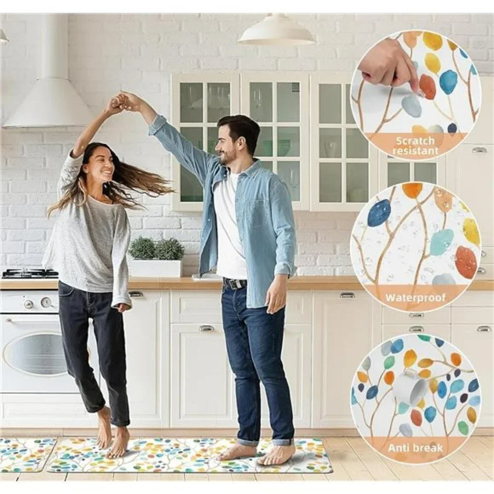 Anti Fatigue Kitchen Mats Set Floral Cushioned Waterproof Non Slip Foam Rugs